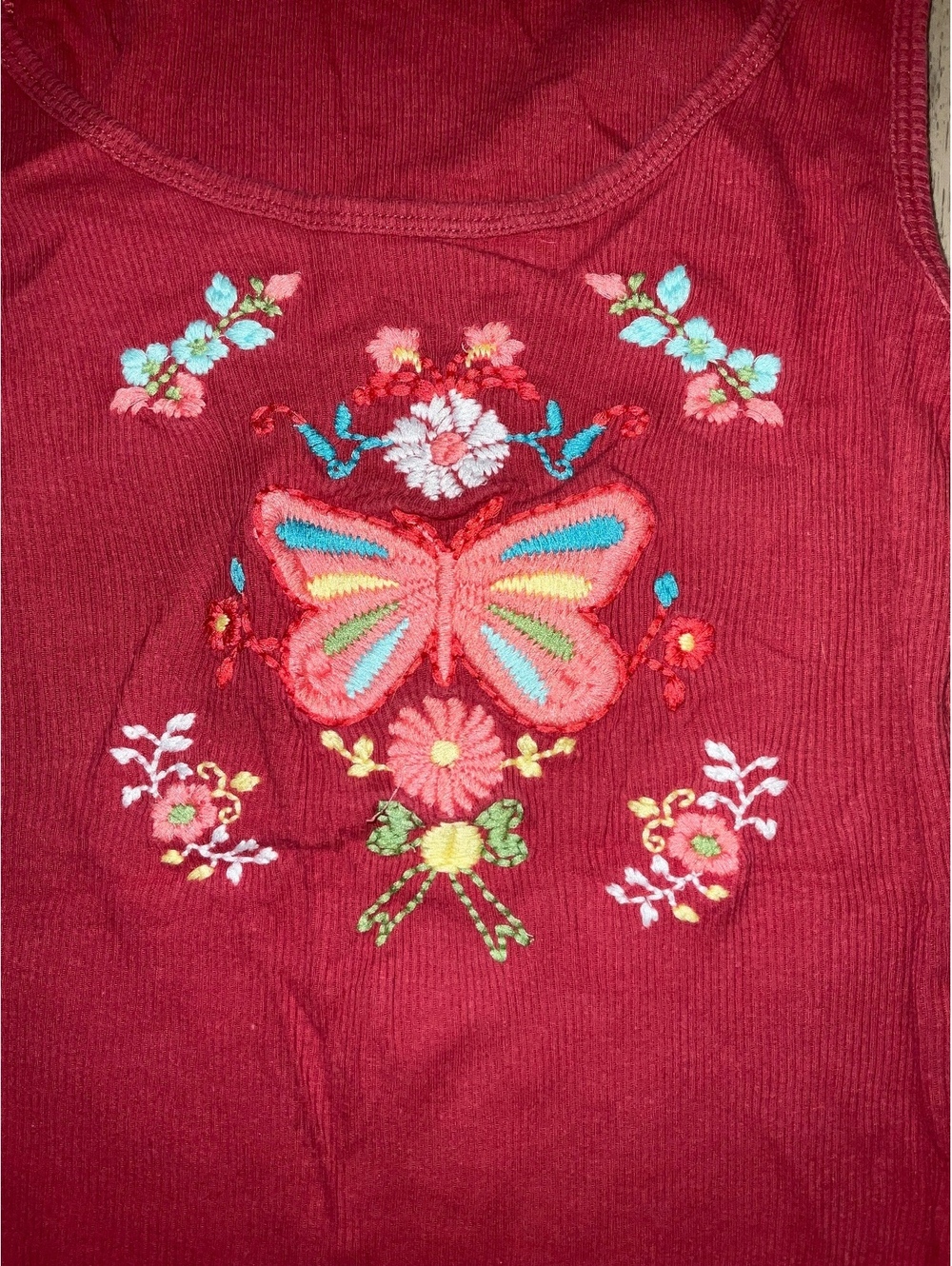 No Boundaries Embroidered Tank Tops, Red and White, Size Small - Picture 2 of 9
